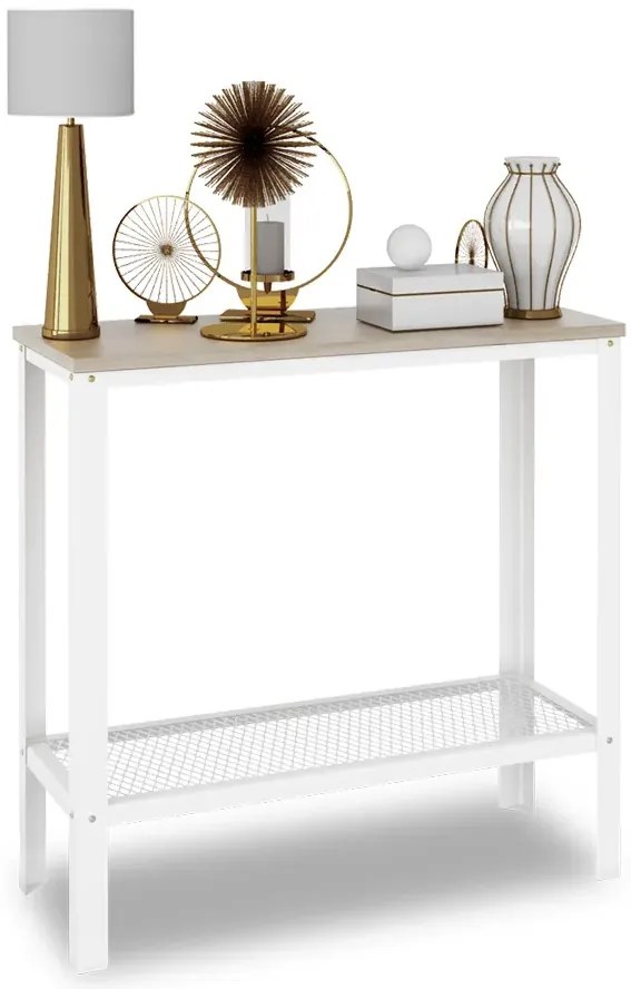 Loftowa konsola z metalowym stelażem biały + dąb sonoma P6-P97