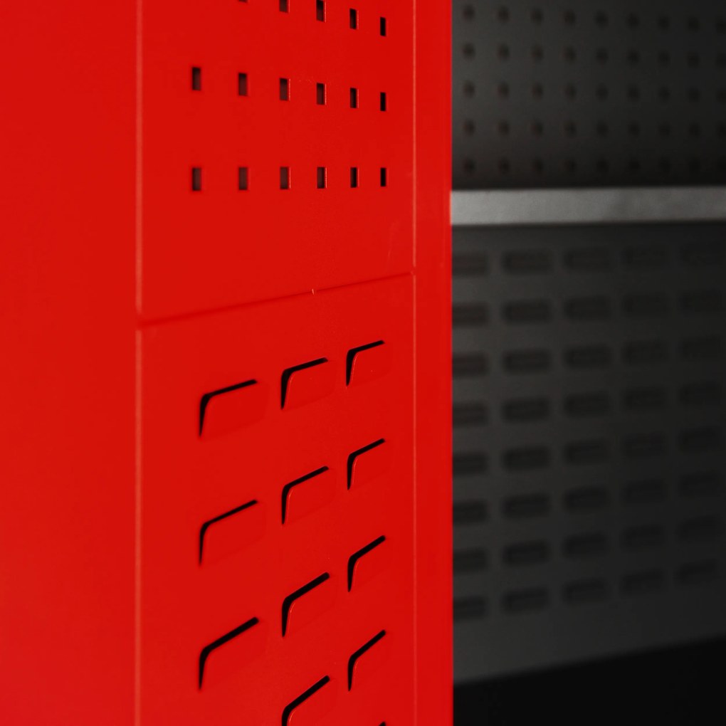 Warsztatowo-narzędziowa szafa metalowa SZYMON, 920 x 1850 x 500 mm, antracytowo-czerwona