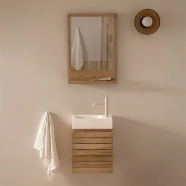 Zestaw Wiszących Mebli Łazienkowych Z Drewna Tekowego Z Umywalką Zintegrowaną Z Cementu Napier Drewno Tekowe & Drewno - Sklum