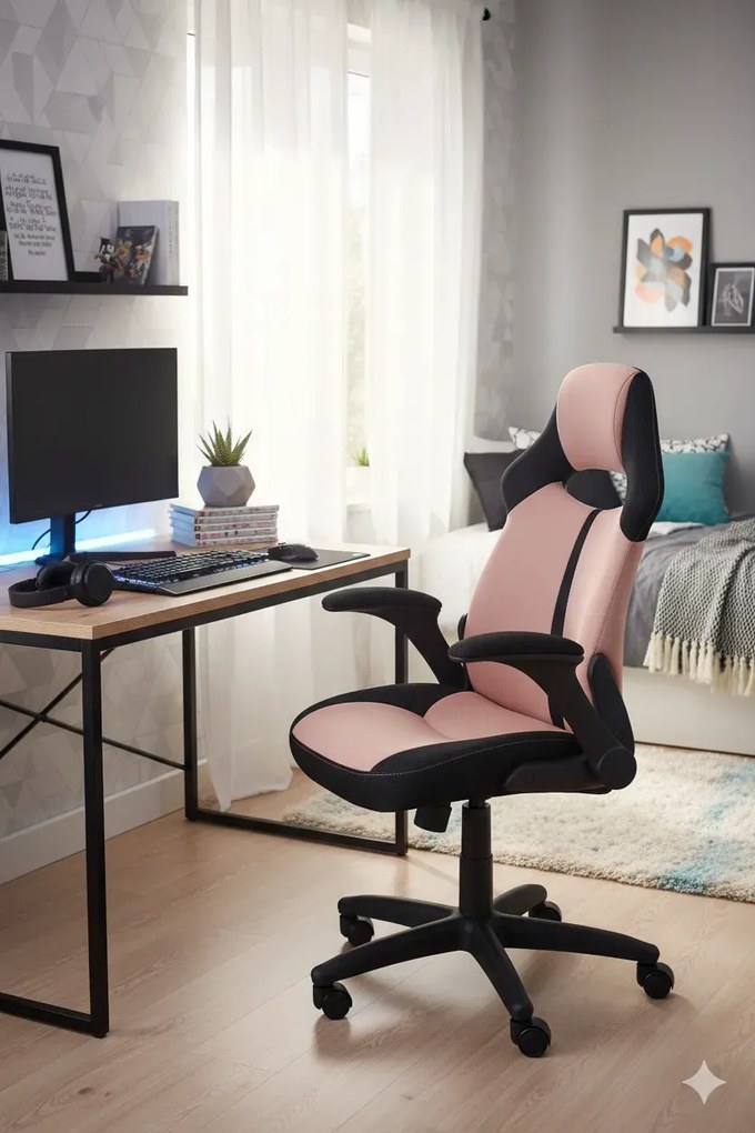 Różowy tapicerowany fotel obrotowy B5-Z54