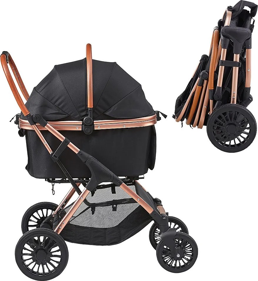 Wózek na Psa SucceBuy, 4 Koła z Hamulcami, Pojemność 30 kg, Tkanina Oxford 800D, dla Psów Małej/Średniej Wielkości, Czarny