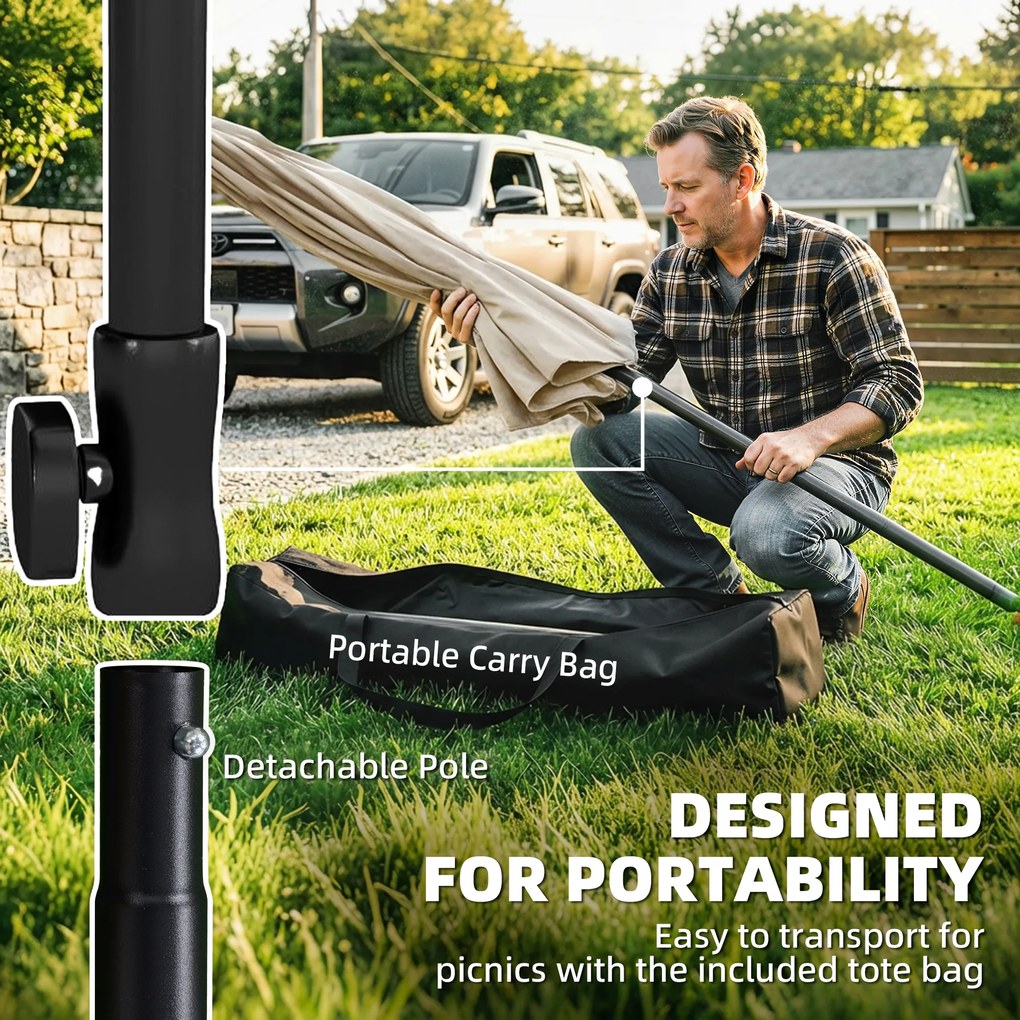 Outsunny Parasol 183 x 122 cm, wodoodporny balkonowy parasol z 3-stopniową regulacją i 8 ramionami, beżowy | Aosom PL