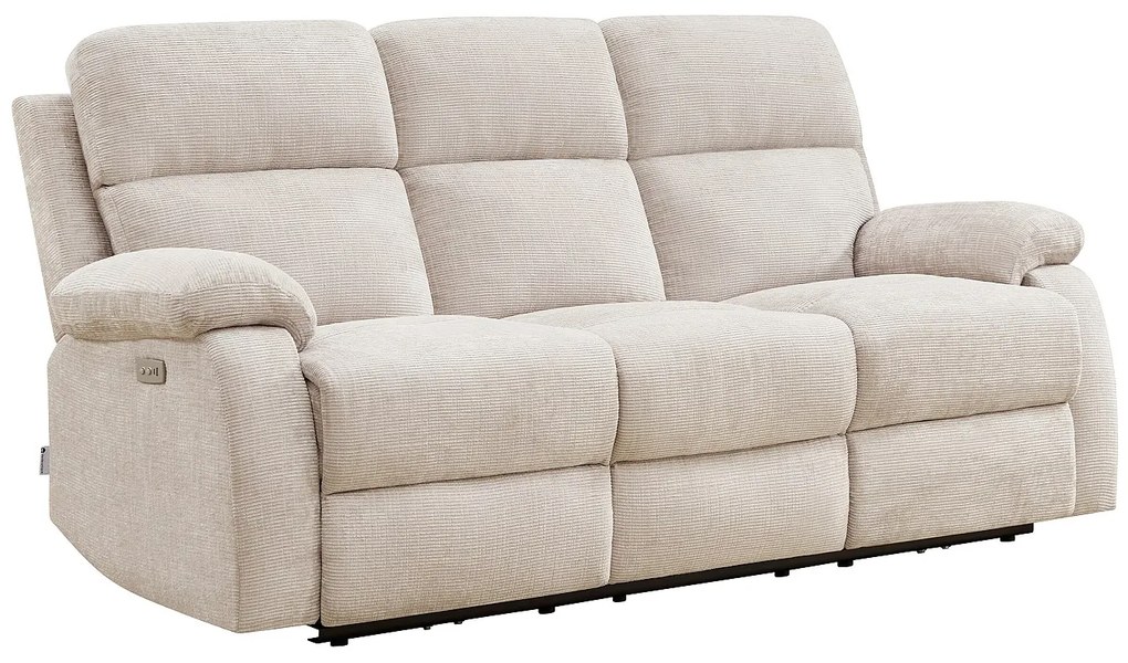 Kanapa 3-osobowa relaksacyjna elektryczna z funkcją masażu z beżowej tkaniny szenilowej KOCENI