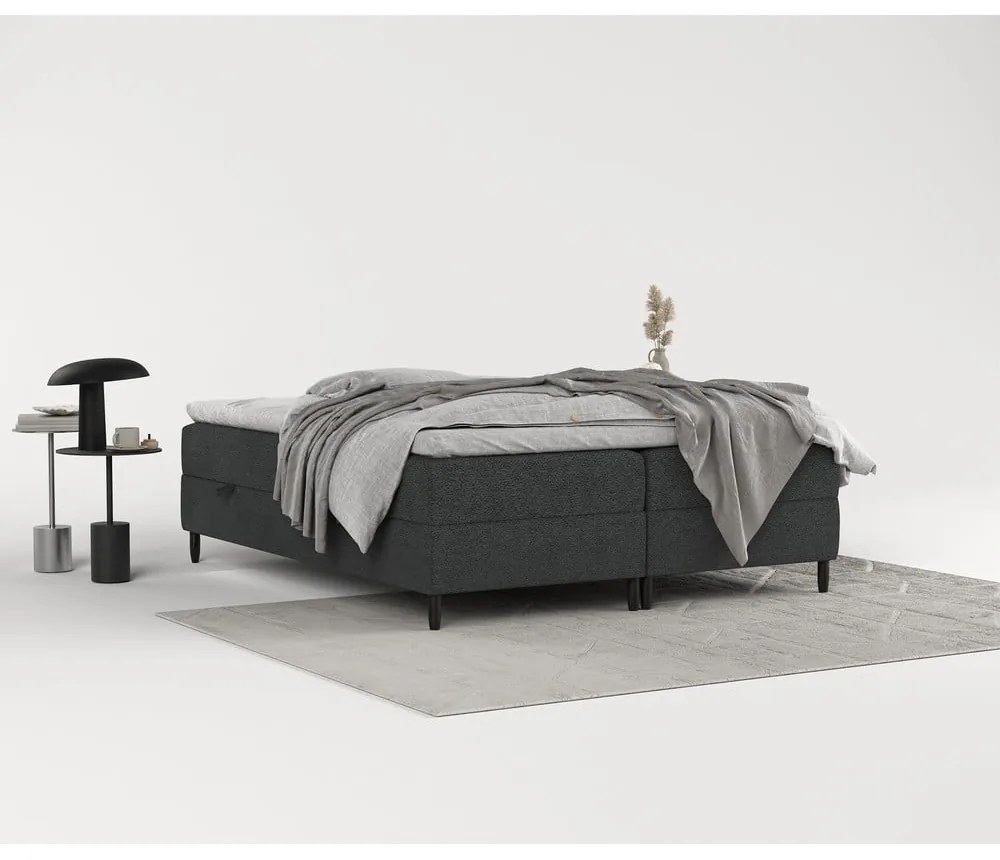 Ciemnoszare łóżko boxspring ze schowkiem 160x200 cm Malte – Maison de Rêve