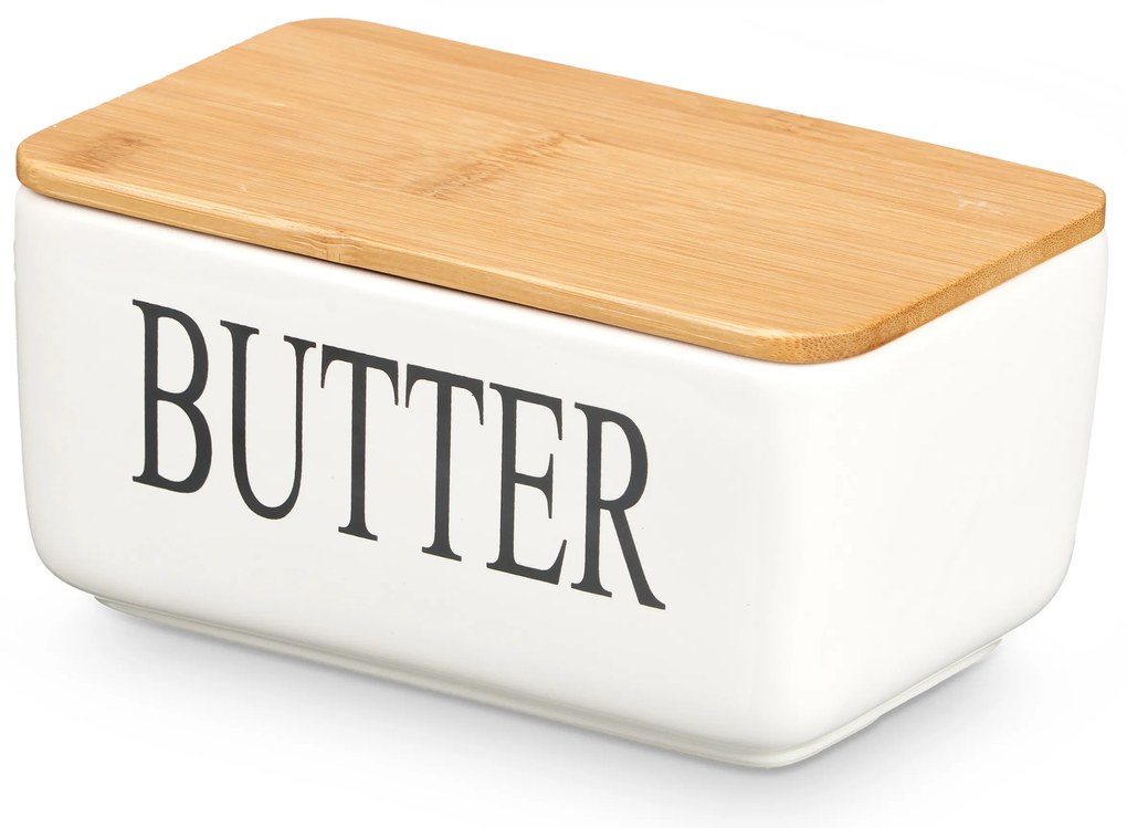 Ceramiczna maselniczka z napisem BUTTER, 10 x 16,5 x 8,5 cm
