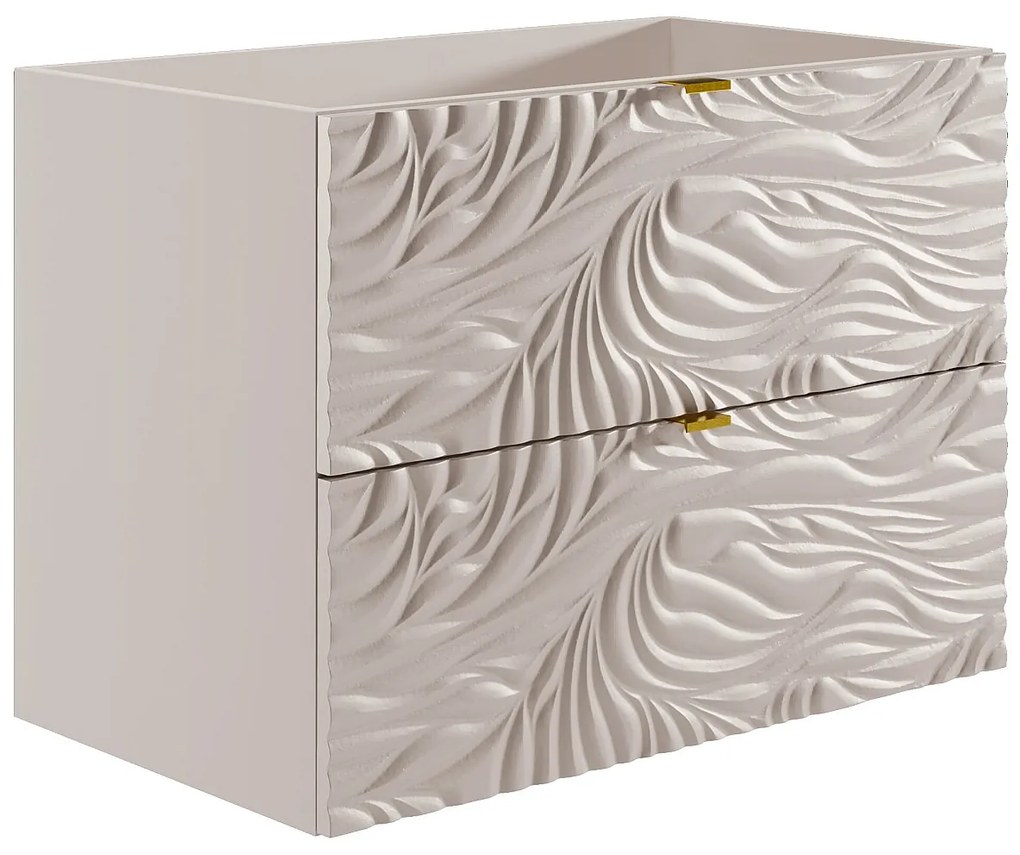 Szafka łazienkowa wisząca  teksturowana  pod umywalkę  - Beżowa - 80 cm - RINAREL