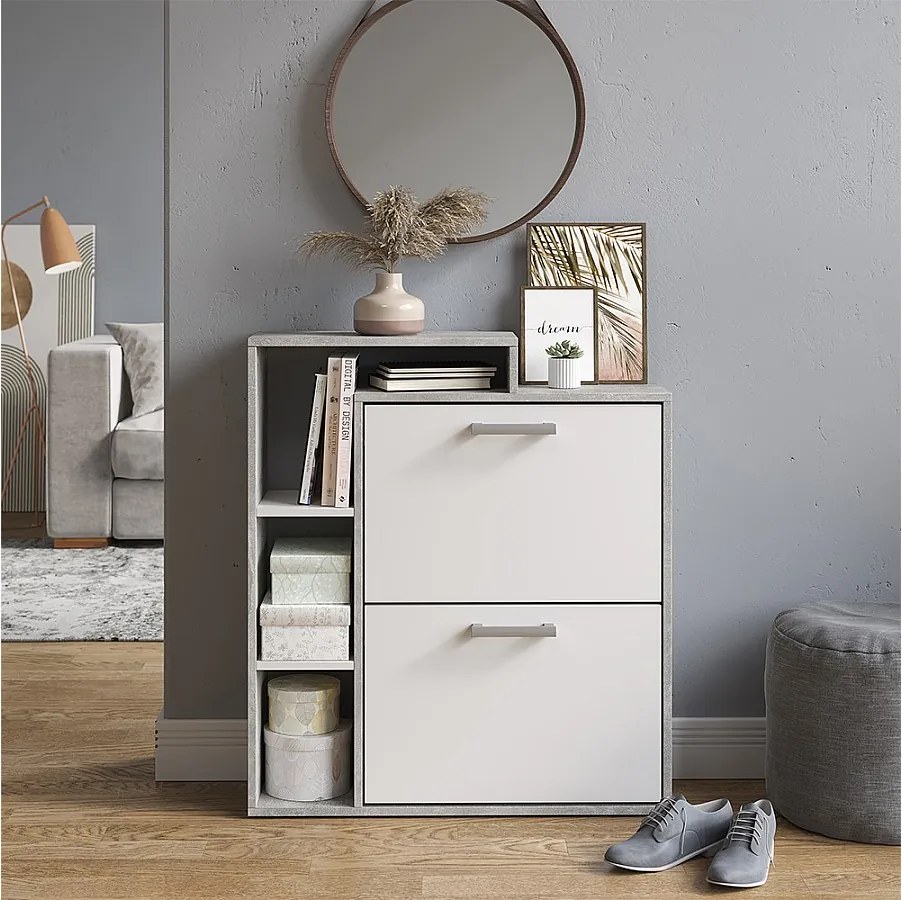 Wózek na buty biały/beton 24.5x80x90 orlando