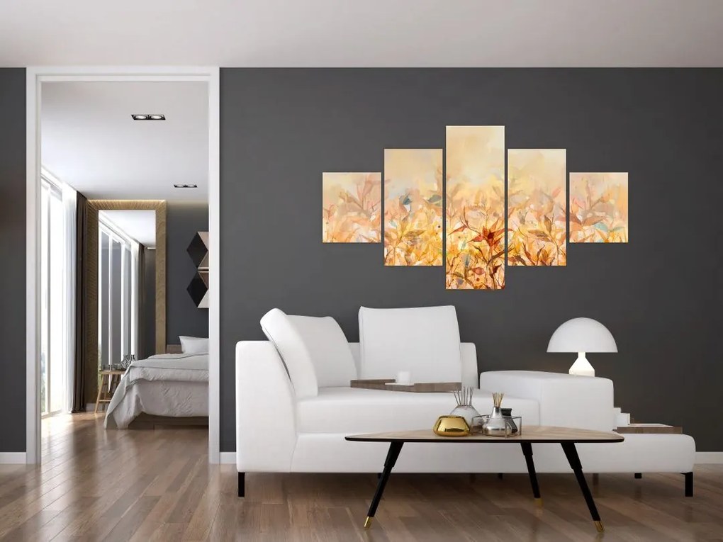 Obraz - Liście w jesiennych kolorach, obraz olejny (125x70 cm)