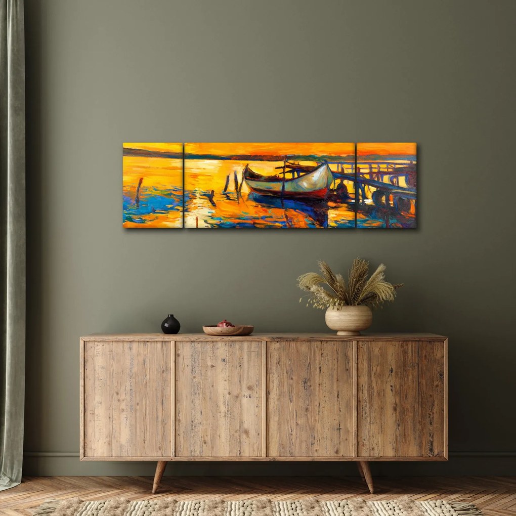 Obraz - Łódź o zachodzie słońca (170x50 cm)
