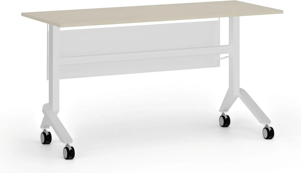 Mobilny stół PRIMO MOVE, 140x60 cm, biała podstawa, brzoza