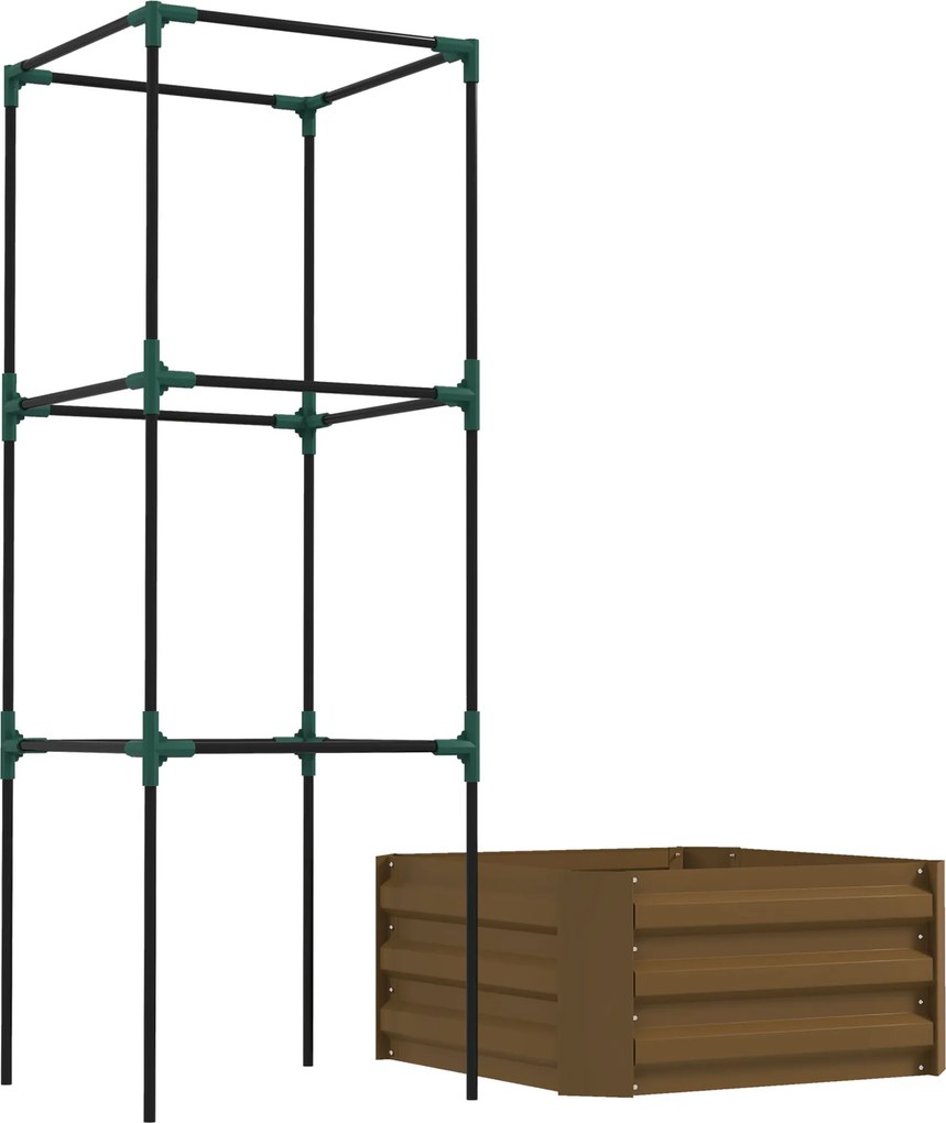 Outsunny Podwyższona grządka z kratką, skrzynka na rośliny z kratką, otwarte dno, odporna na warunki atmosferyczne, 61 cm x 61 cm x 140 cm, brązowa | Aosom PL