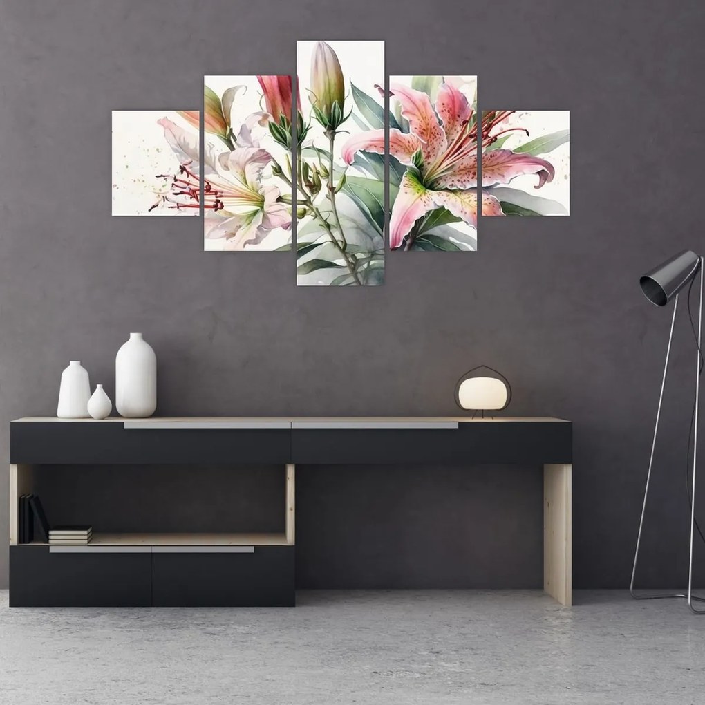 Obraz - Lilie, ilustracje (125x70 cm)
