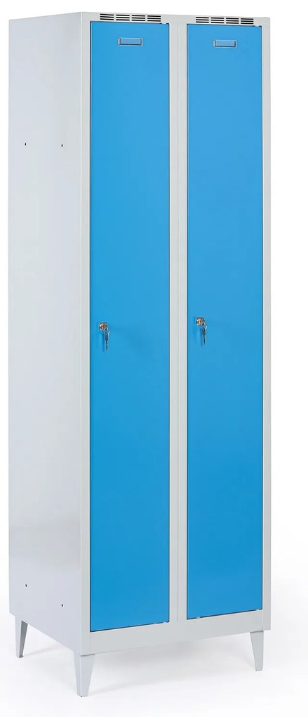 Metalowa szafka ubraniowa S7 na nogach, 2-drzwiowa, 1920 x 600 x 500 mm, zamek cylindryczny, drzwi niebieske