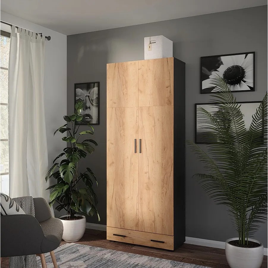 Szafka uniwersalna antracyt/złoty dąb 80x37x201.2 ingo