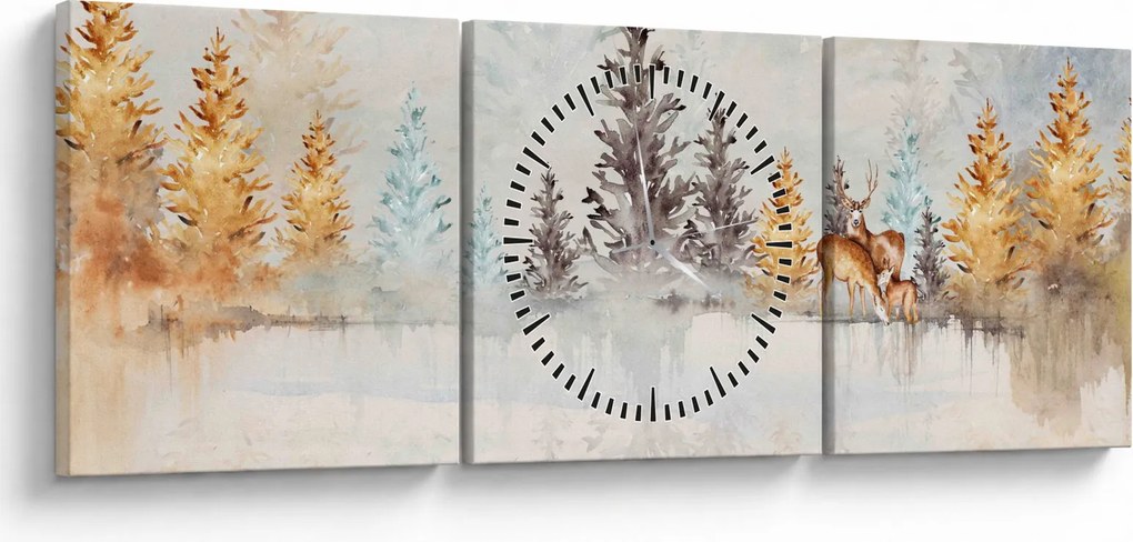 Obraz - Akwarelowy las (z zegarem) (90x30 cm)