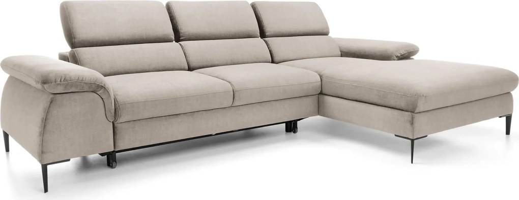 Beżowa kanapa narożna z regulowanymi zagłówkami C1-L28