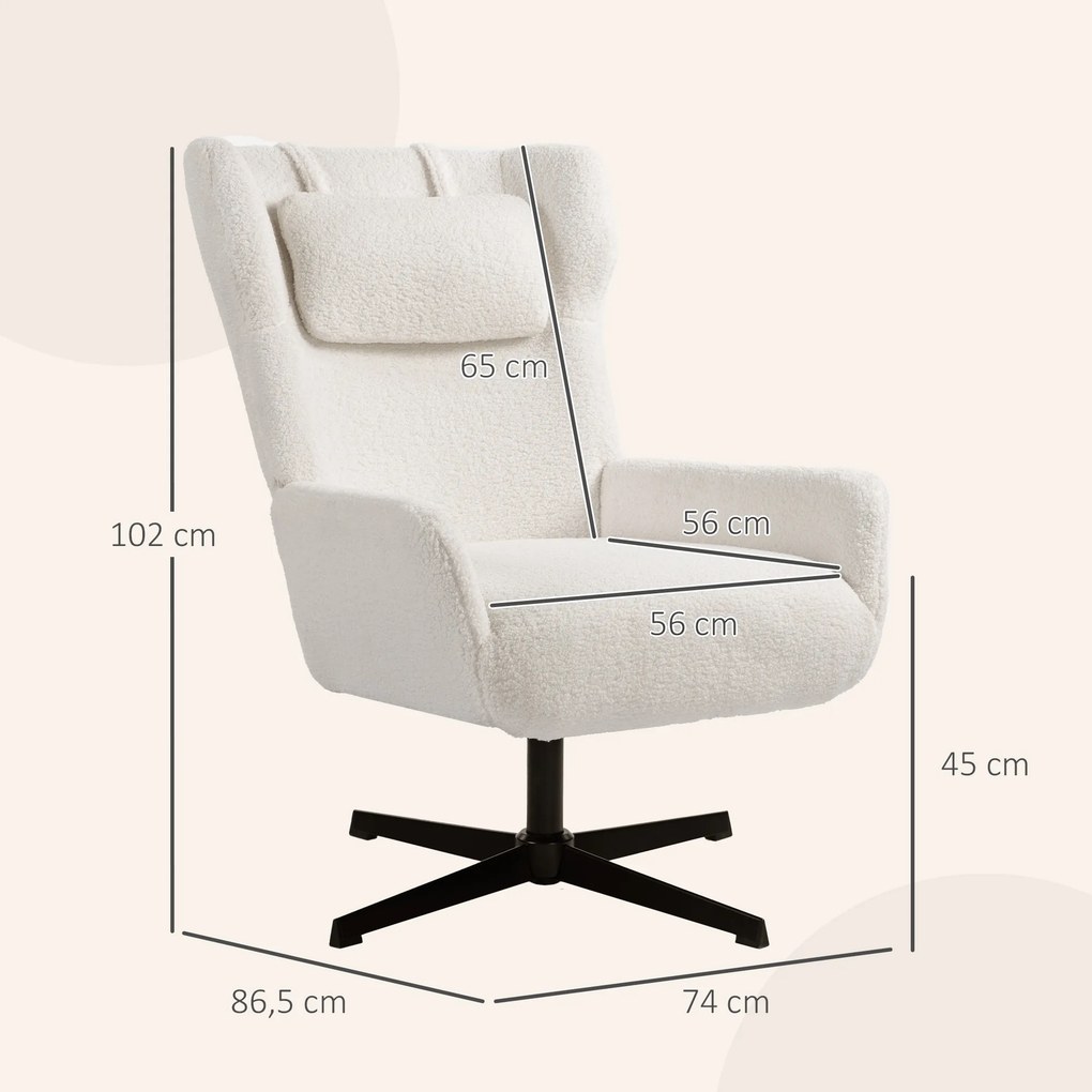 HOMCOM Fotel akcentowy, tapicerowany fotel z powłoką fleece, obrotowy, metalowa rama, kremowy