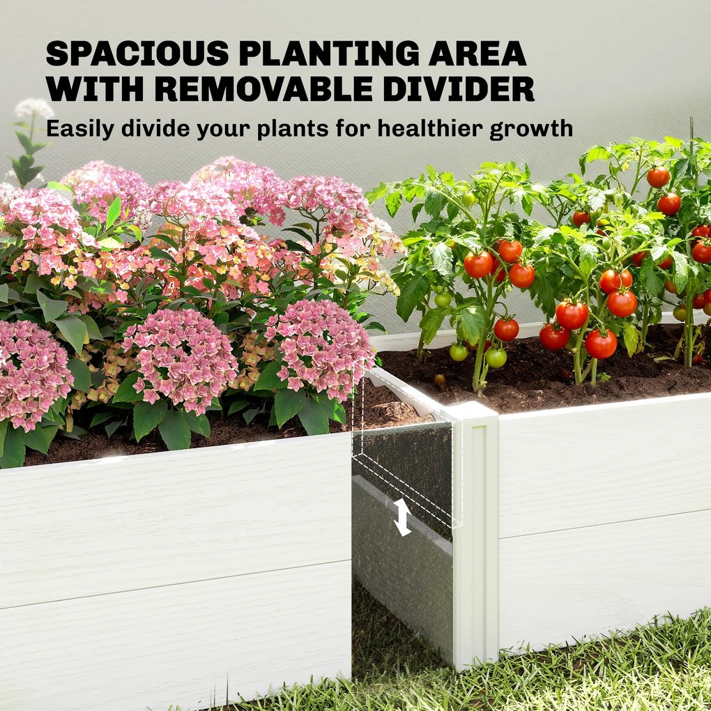 Outsunny Podwyższona Grządka z Tworzywa Sztucznego, Łatwa w Montażu DIY, 197 x 54 x 33 cm, Biała | Aosom PL