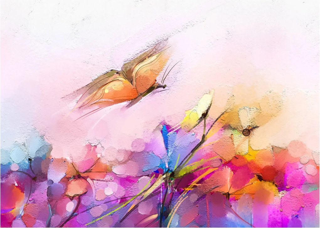 Obraz - Motyl nad kwiatem, abstrakcja (70x50 cm)