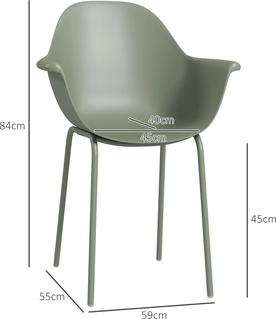 Outsunny Zestaw 4 krzeseł ogrodowych Składane Zielone z oparciem Podłokietniki do 120 kg | Aosom PL