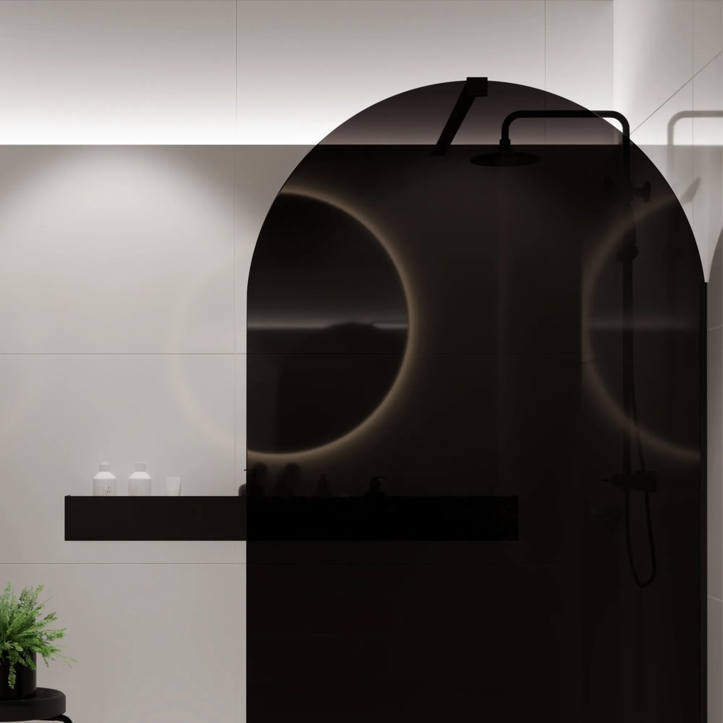 Ścianka prysznicowa WALK IN fix czarna półokrągła 8mm MOLIS Black Oval MASSI | Różne rozmiary : Kolor profili kabiny - czarny, Szerokość ścianki - 90 cm