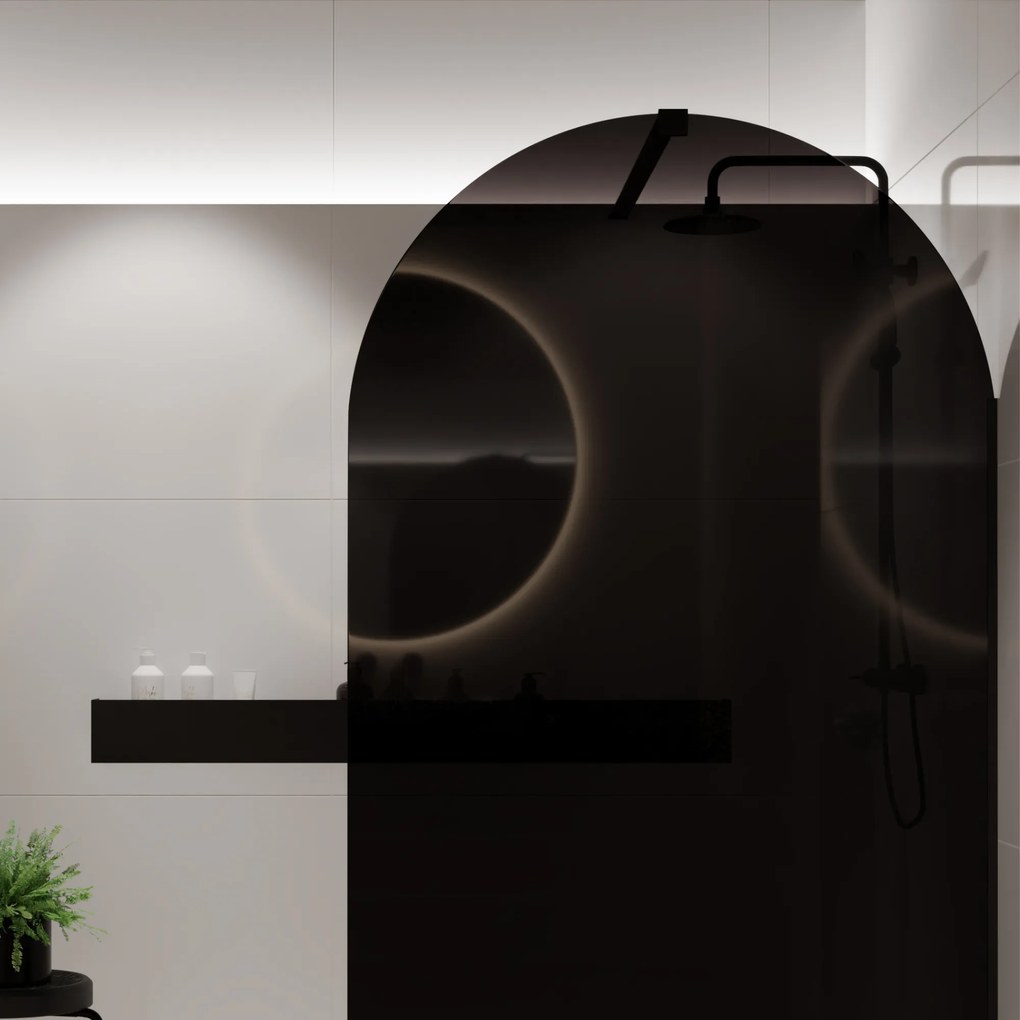 Ścianka prysznicowa WALK IN fix czarna półokrągła 8mm MOLIS Black Oval MASSI | Różne rozmiary : Kolor profili kabiny - złoty szczotkowany, Szerokość ścianki - 110 cm , Typ montażu - WALK in FIX (Do ściany)