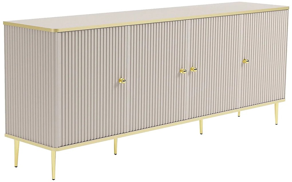 Komoda z 4 drzwiczkami z płyty MDF i stali - Beżowy i złoty - SINEAD Pascal MORABITO