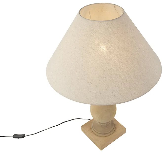 Lampa stołowa rustykalna z beżowym abażurem z lnu 50 cm - Catnip Rustykalny / Vintage Oswietlenie wewnetrzne