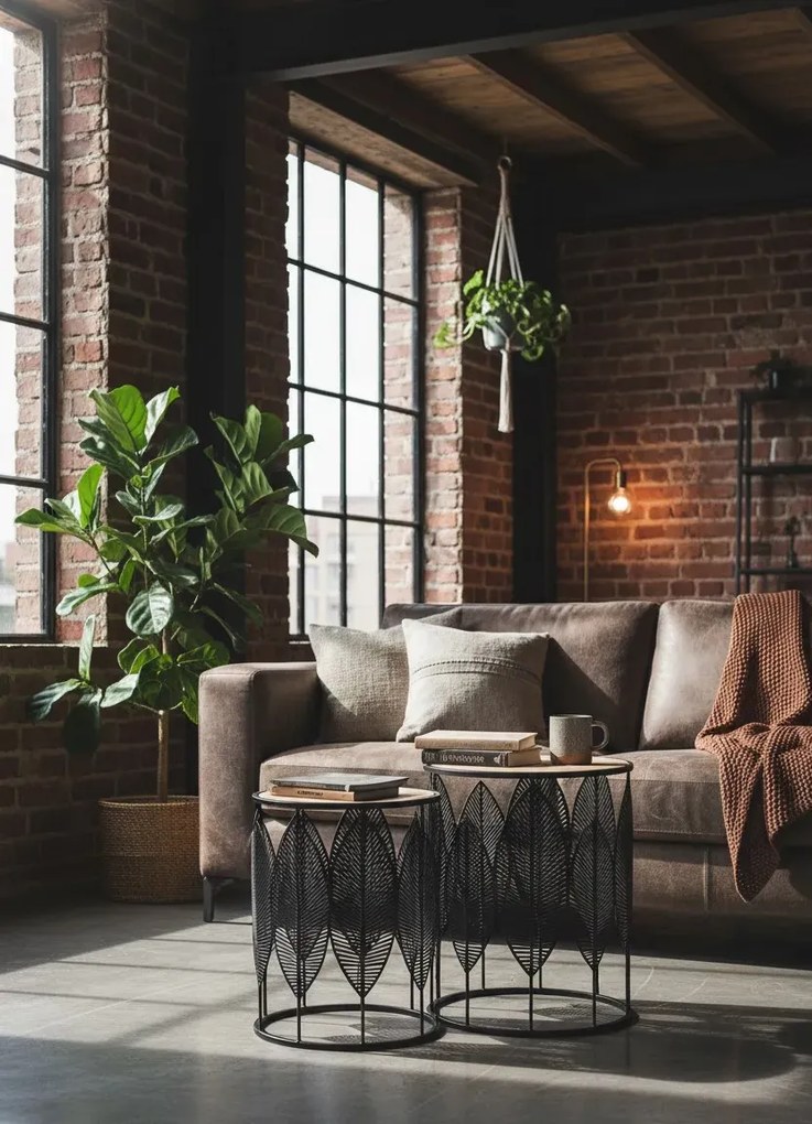 Komplet okrągłych loftowych stolików kawowych S4-S24