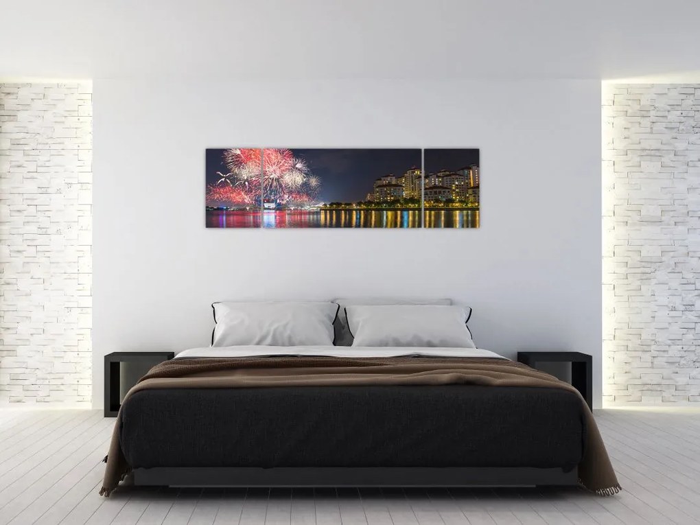 Obraz fajerwerków w Singapurze (170x50 cm)