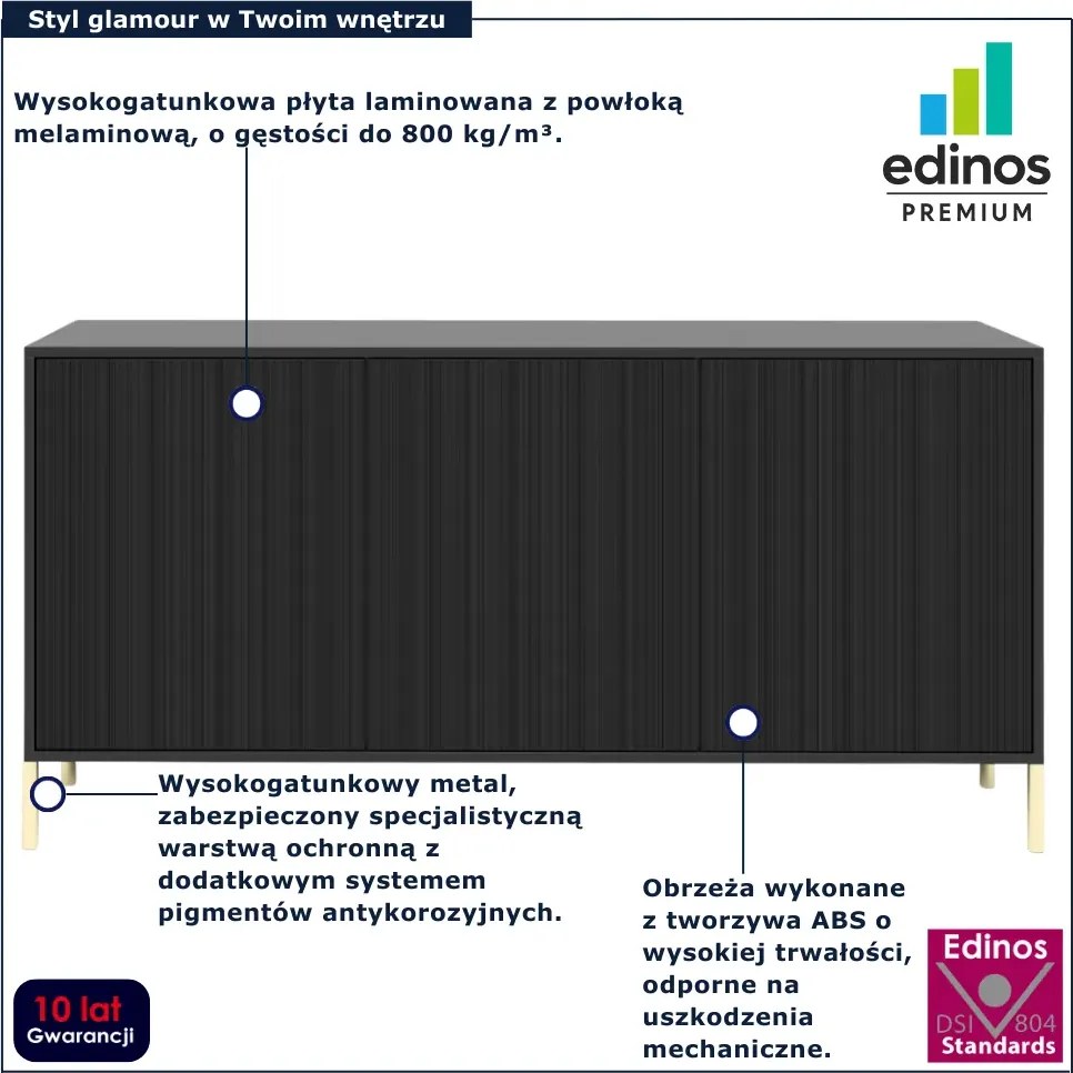 Czarna trzydrzwiowa komoda na złotych nóżkach R5-Z79