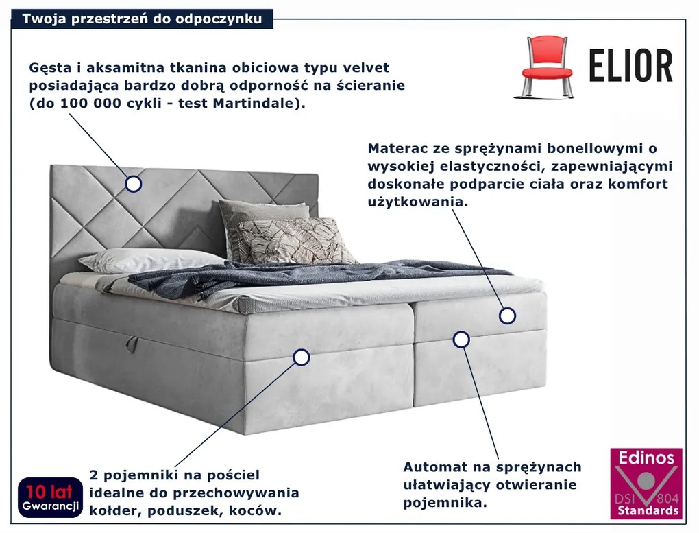 Szare łóżko pikowane z pojemnikiem 5 rozmiarów F1-T32