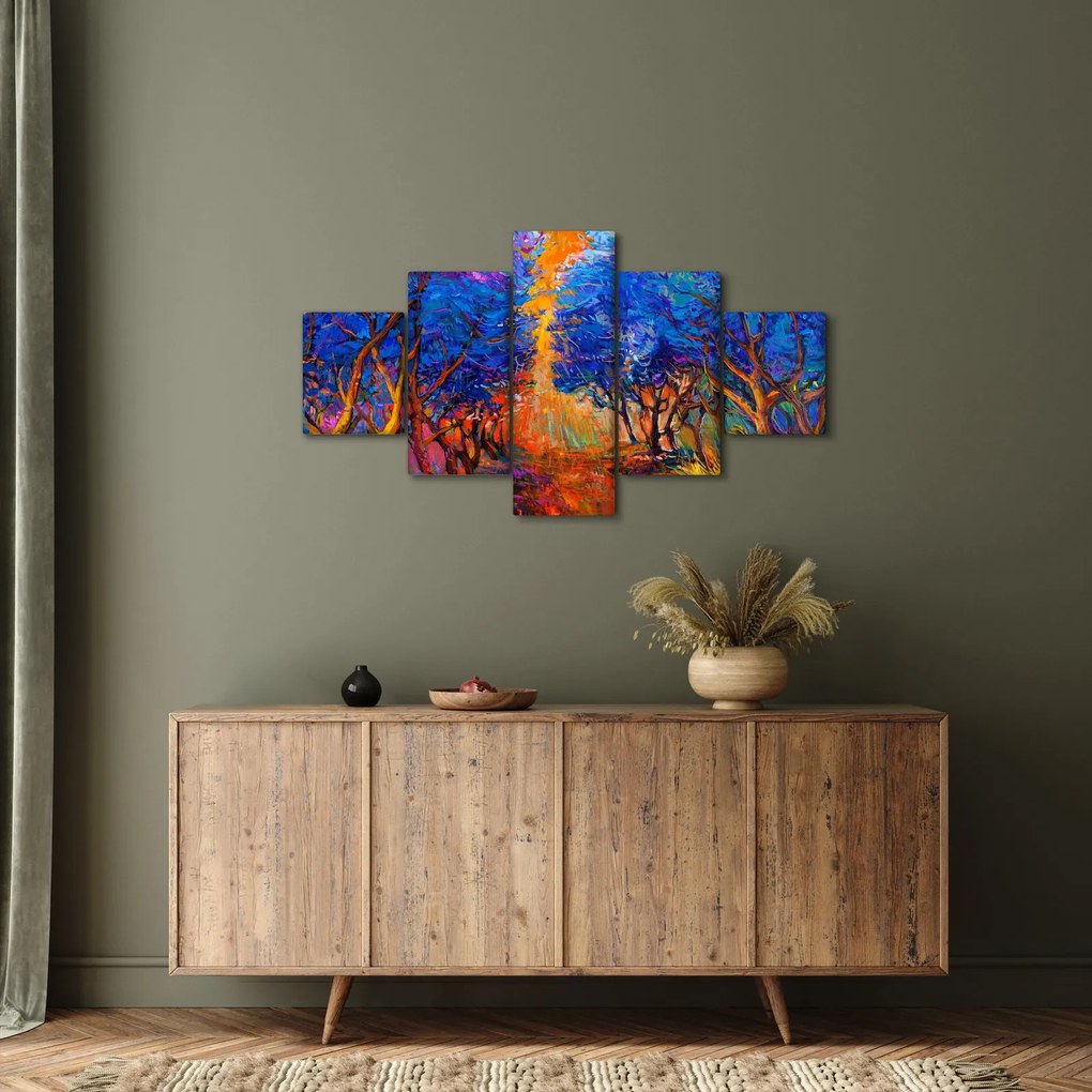 Obraz - Jesienne korony drzew, nowoczesny impresjonizm (125x70 cm)