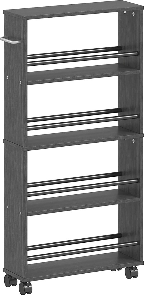 HOMCOM Półka wielofunkcyjna na kółkach, smukły design, 4 przegrody, 45x15x91 cm, czarny | Aosom PL