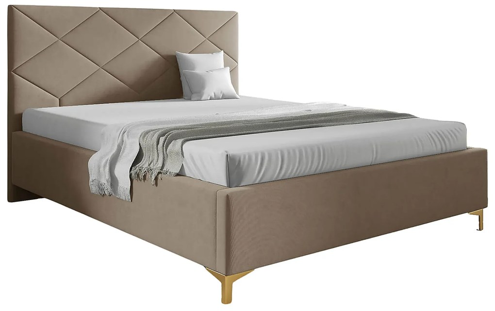 Beżowe pikowane łóżko welurowe 4 rozmiary C9-N76