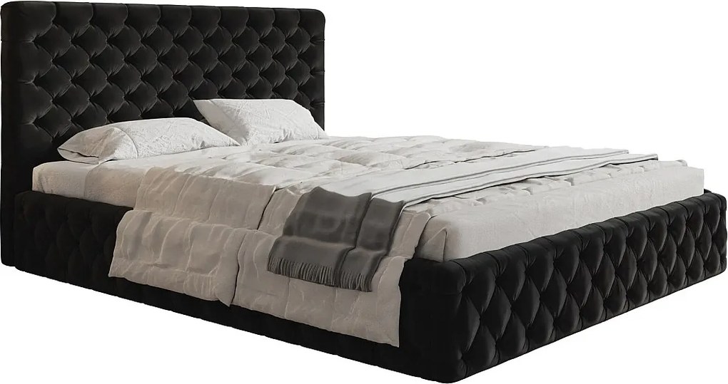 Łóżko 160x200 Furis z pojemnikiem - łóżko w stylu glamour w tkaninie welurowej - pojemnik i stelaż w zestawie - czarny (Amor Velvet 4322)