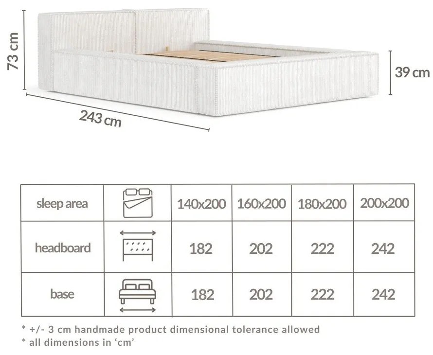 Kremowe tapicerowane łóżko dwuosobowe ze schowkiem ze stelażem 160x200 cm Voliera – Maison de Rêve