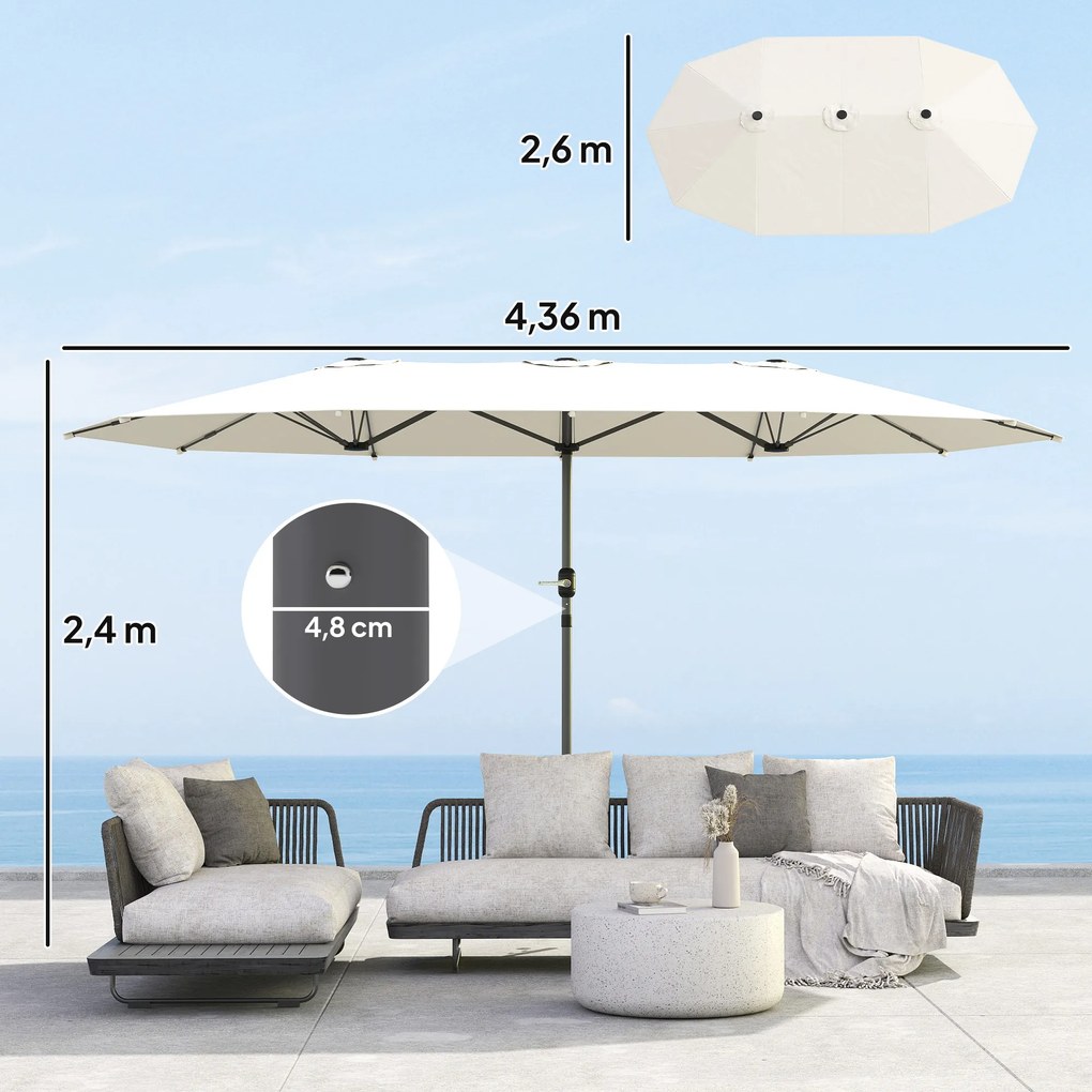 Outsunny Podwójny Parasol 436 x 260 cm, Stal z Ochroną UV z Korbką, Beżowy