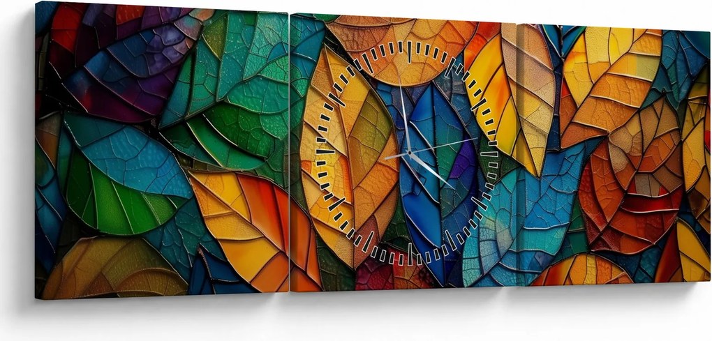 Obraz - Mozaika z liści (z zegarem) (90x30 cm)