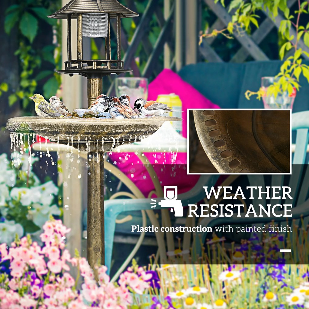 Outsunny Fontanna dla Ptaków z Lampą Solarną Brązowa 110cm | Aosom PL