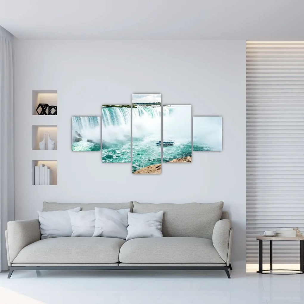 Obraz wodospadów z łodzią (125x70 cm)