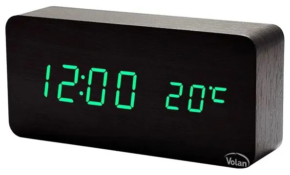 Zegar budzik drewniany elektroniczny cyfrowy led stojący - termometr + data