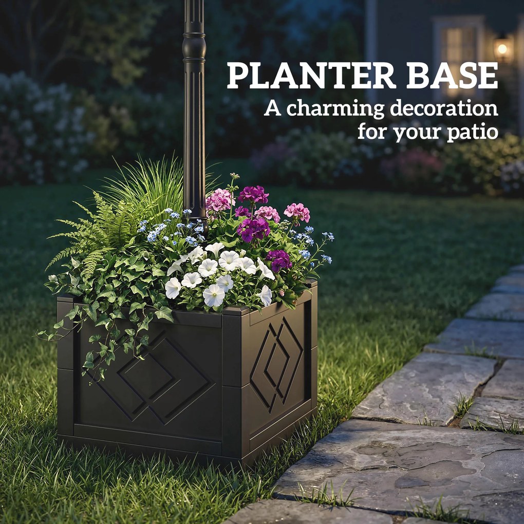 Outsunny Lampa Solarna Stojąca z Donicą 195 cm Zewnętrzna Latarnia Ogrodowa z 2 Poziomami Jasności Czujnik Światła IP44 | Aosom PL