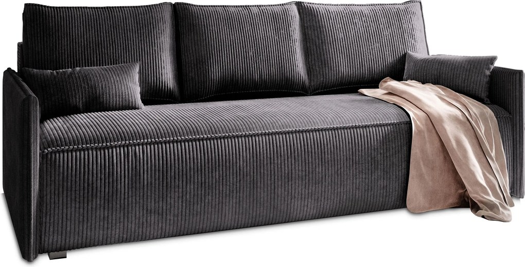Masseno Sofa MESTOR z funkcją spania i pojemnikiem na pościel, Rozkładana sofa - Grafitowy, POSO 34