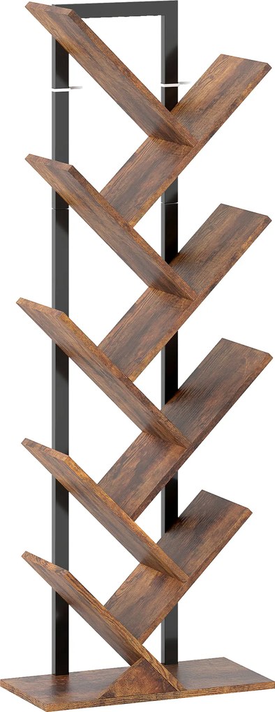 HOMCOM Regał stojący z 9 poziomami, wąski regał w kształcie drzewa do biura, rustykalny brązowy