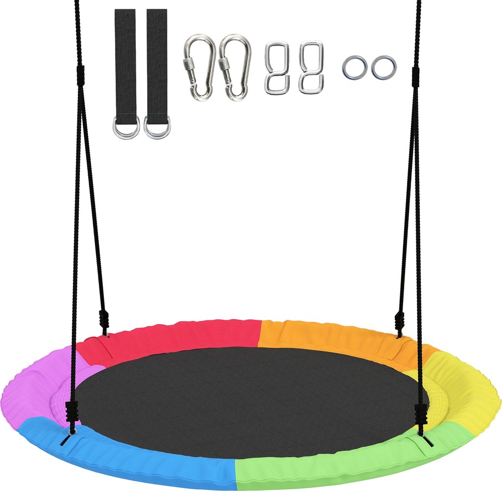 AIYAPLAY Huśtawka Gniazdo Regulowana do 300 kg z Regulowanymi Linami 100 x 100 x 180 cm Wielokolorowa | Aosom PL