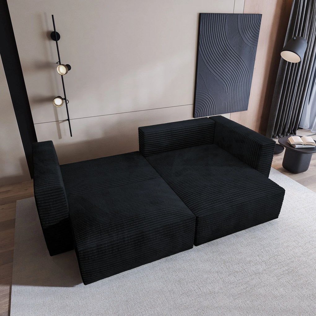 Masseno Narożnik NERIO z funkcją spania i pojemnikiem na pościel Narozniki L, Rozkładana sofa - Czarny, TILIA 100