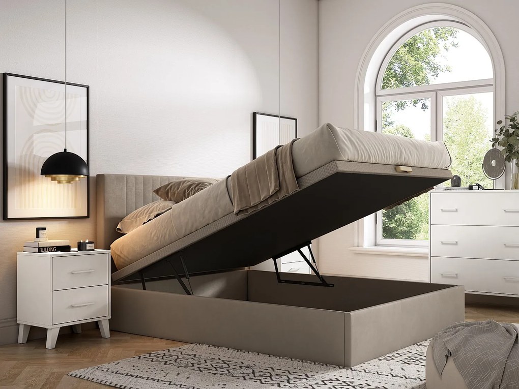 Stelaż ze skrzynią 140 x 190 cm - Beżowa tapicerka - CENOVAS marki YSMÉE