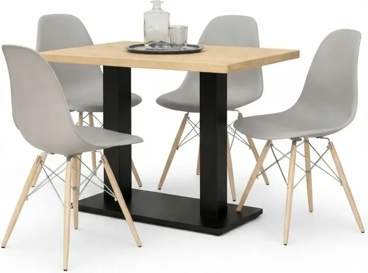 Prostokątny nowoczesny stół + 4 szare krzesła do jadalni A8-S71