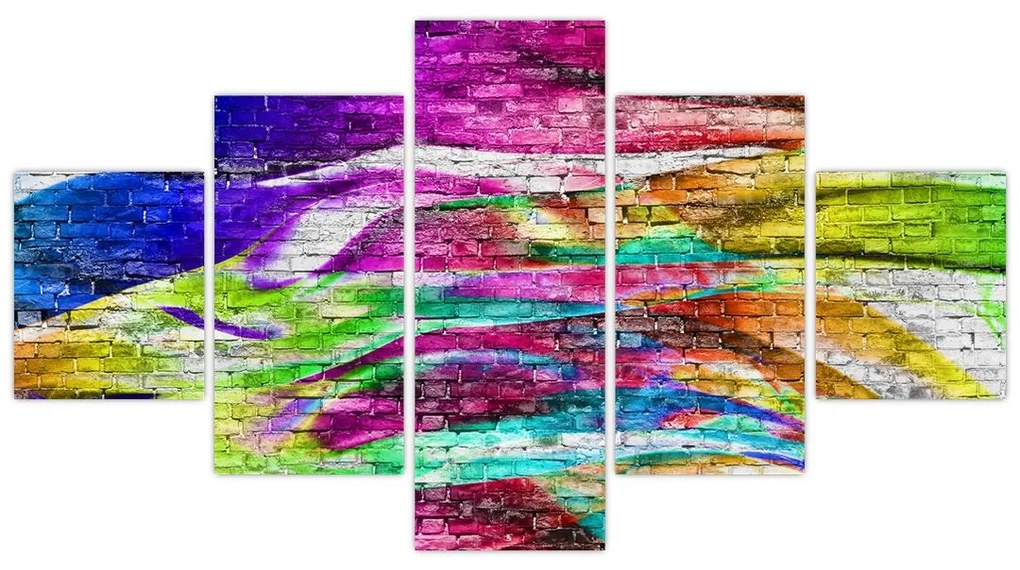 Obraz - Mur z cegły z kolorowymi płomieniami (125x70 cm)